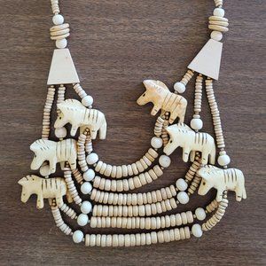 Necklace Wood Beads Zebra Larger Bold Style Fashion Costume Jewelry 23" Unique